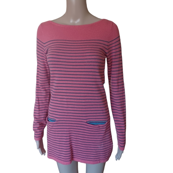 Boden Women's Long Sleeved Top Boat Neck Pink Striped Stretchy Pockets Size 2 - Picture 5 of 10